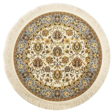 SHTGOI Teppich Mauspad Rund 21CM Mini Desktop Teppich mit Quasten Orientalischer Blumenmuster Mausmatte rutschfest Boho Baumwolle Platzsets Untersetzer Persian Mouse Pad für Laptop Computer Tischdeko