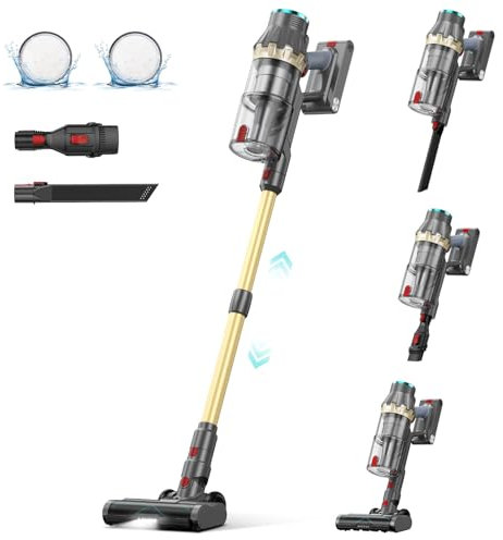 Linkifly XT1 Aspirapolvere Senza Fili, 550W Aspirazione Potente da 48Kpa con Touch Screen e Anti-Avvolgimento, Autonomia fino a 70 Minuti, per Pavimenti in Legno, Moquette e Peli di Animali Domestici