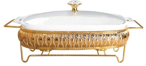 jinsongdafa Porcelain Rectangle Casserole Baking Dish with Glass Lid and rack, 1500 ML Serving Soup Tureen, Chafing Dish for Buffet, food preserve Tray, Catering Casserole for Party Style