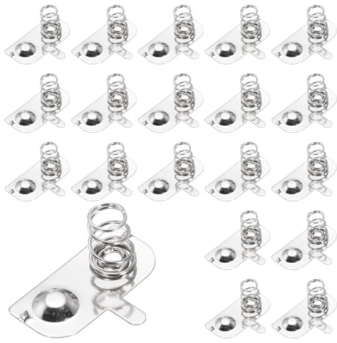 QUARKZMAN 20Pcs Plaques de Contact en Métal à Ressort pour Batterie 20mm x 9.5mm Plaque de Conversion Bipolaire Ronde Négative Positive en Nickel pour Support de Batteries