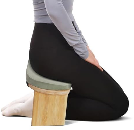 Yolancity Banco de meditación plegable de madera con cojín, banco de meditación ergonómico, taburete de yoga para arrodillarse y sentarse, meditación profunda y prolongada (verde)
