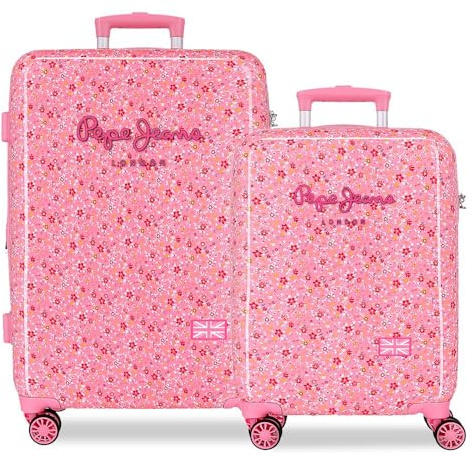 Pepe Jeans Alenka Rosa Juego de Maletas Rosa 55/68 cms Rígido 5,65 kgs Cierre TSA ABS 5,65 kgs 126,66L Extensible Equipaje de Mano