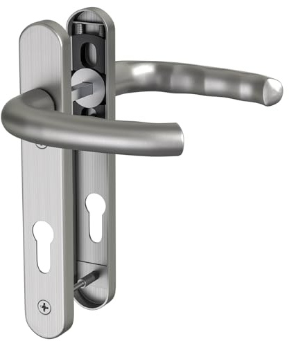 GANZTECH 1 Set Nickel UPVC 304 Edelstahl Türgriff, 92mm PZ (Mitte), Rückplatte 212mm, 122mm Schraube zu Schraube, Nickel Ersatz PVC Türgriff