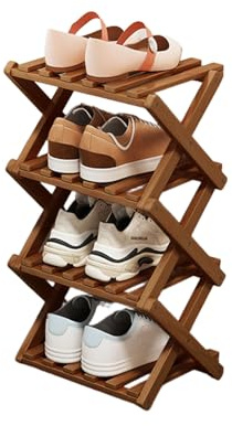 XUDREZ Schuhregal aus Holz, zusammenklappbar, platzsparender Bambus-Aufbewahrungs-Organizer, ohne Installation, schmaler Schuhständer für kleine Räume und Ecken