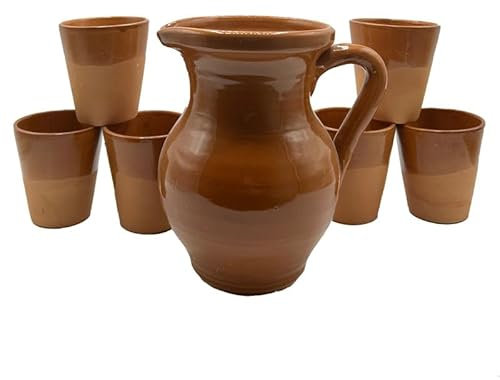 Set Bar 7 Pezzi in Ceramica – Brocca con 6 Bicchieri Coordinati – Artigianato Italiano Fatto a Mano – Ideale per Servire Acqua, Vino o Aperitivi – Stile Rustico
