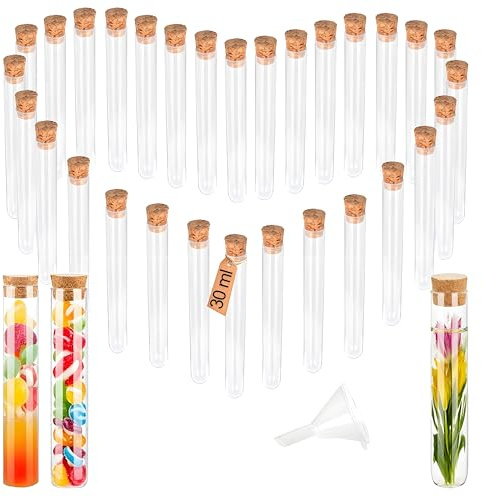 Kiswleon 30 Stück 30ML Reagenzgläser Reagenzglas mit Korken,22x120mm Reagenzglas Vase,Reagenzgläser für Blumen Labor Heim DIY Candy Spices Liquids