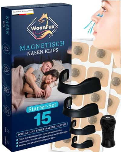 Premium Nasenpflaster Magnet [STARKER KLEBER] - Magnetisches Nasenpflaster für ruhigen Schlaf - Nasenspreizer für besseres Atmen - Echter Schnarchstopper (Starter Set 15 Tage)