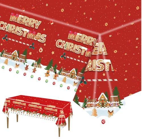 3 Stück Weihnachtstischdecke, 137x274cm Rote Lebkuchenmann Weihnachts Tischdecke, Weihnachten Party Kunststoff Tischdecke, Tisch-Decke Rechteckige Rote Weihnacht, für Garten Bankett Weihnachten Party