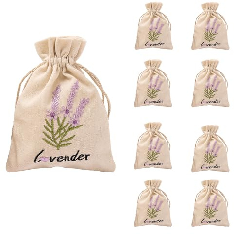 Lavendelsäckchen Leer, 8 Stück Lavendel Säckchen zum Befüllen, Weiß Segeltuch und Leinen Stoffbeutel mit Kordelzug für Lavendel, Gewürze und Kräuter (8 Segeltuch)