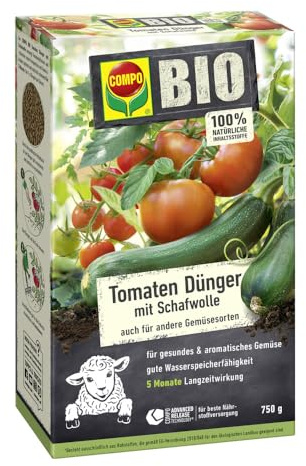 COMPO BIO Tomaten Langzeitdünger Schafwolle, Tomatendünger, 5 Monate, 750 g | Organischer Tomatendünger mit Schafwolle, bis zu 5 Monate Wirkung für kräftiges Wachstum und aromatische Ernte