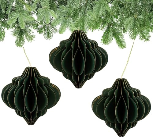 matches21 HOME & HOBBY Weihnachtsdeko Ornamente zum Aufhängen Dunkelgrün 6er Set - 8 cm Papier Weihnachtsbaumschmuck