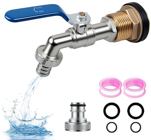 Water Butt/Rain Barrel Outlet 3/4 inch Brass Garden Tap Universal Brass Water Tap with Sealing Tape for S60X6 Water Storage Tank & Garden Hose Connector IBC Adapter Replace Valve Fitting Parts