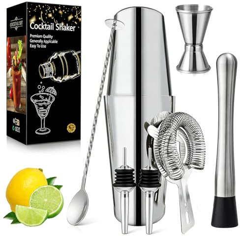 WIYETY Boston cocktailshakerset: 700 ml & 600 ml rostfritt stål shaker burkar, 7-delad bartender, metall martini shaker drink mixer, professionell boston för skäggending, högkvalitativa bartillbehör