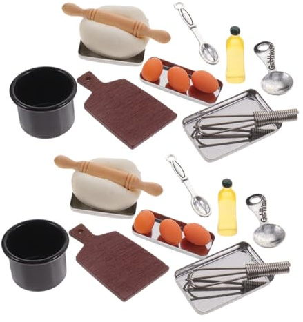 VICASKY Set da Cucina in Miniatura, 2 Utensili da Forno in Resina Legno Plastica, Accessori Decorativi per Casa delle Bambole, Robusti e Colorati, per Gioco e Collezione