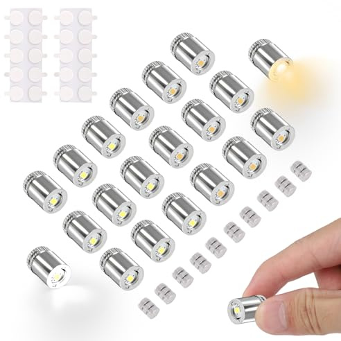 20stk Mini LED Leuchten für Puppenhäuser, Batteriebetriebene Miniatur-LED-Lichter mit 10 Batterien und 20 Klebepads Mikro-Scheinwerfer für Bastelarbeiten Ausstellungen(Kaltweiß, Warmweiß)