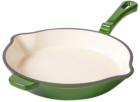 Romersk gryta gjutjärnsstekpanna 28 cm – stekpanna emaljbeläggning, alla typer av spisar inklusive induktion, ugnssäker 250 °C, för biffar stekpotatis fisk pannrätter, PFAS-fri, grön