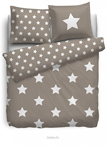 HNL Face2Face Biber Bettwäsche - Stars Beige 135/200+1x80x80 | 100% Baumwolle · Reißverschluss · 60°C waschbar · trocknergeeignet · MADE IN GREEN by OEKO-TEX