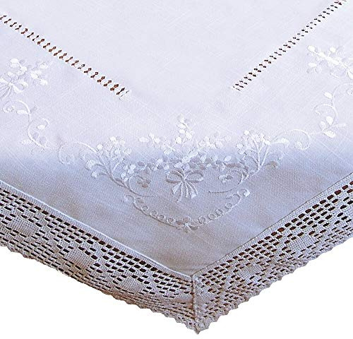 matches21 HOME & HOBBY Tischdecke BRIT 130 x 170 cm weiß Elegante Stickerei mit Blumen Landhausstil Mitteldecke Polyester