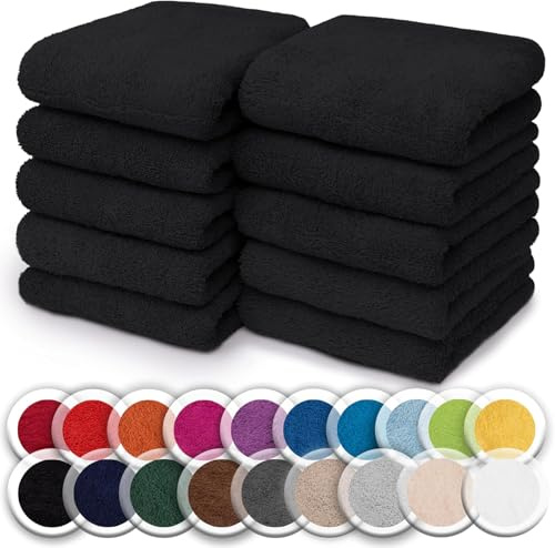 NatureMark Set van 10 kleine badstof handdoeken voor gezicht en handen – 100% katoen, zacht en absorberend – 30×30 cm, Svart