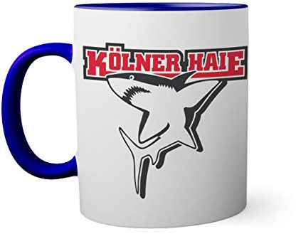 Ice Hockey Team Kolner Haie Eishockey Tasse innen und am Henkel dunkelblau außen weiß 330ml