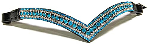 Equipride Schönes V-Form Bling Kristall Stirnband Sparkly 5 Reihen Türkis/Klar (braunes Leder, Cob (38,1 cm)