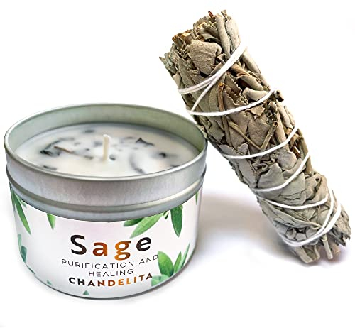 Chandelita Velas Aromáticas Grandes de Salvia Y Salvia Blanca con Cera de Soja para Limpiar Malas Energias - Velas Decorativas - Velas Aromaticas Perfumadas - Candles - Para la Relajación y Meditar.