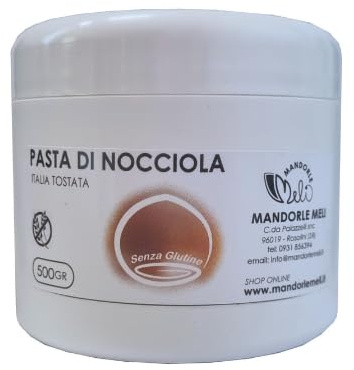 Pasta di Nocciola Pura Senza Glutine con Nocciole Selezionati 100% Naturale - Preparato per Gelato, Dolci, Granite, Creme e Pasticceria Artigianale - Prodotto in Sicilia (500g)