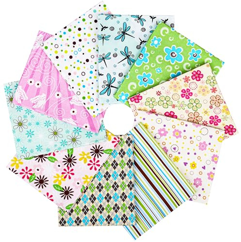 Craftido 10 Stück 18”x21” (46x53 cm) Fat Quarters Stoffpakete - Mittleres Gewicht 145g - 100% Baumwollstoff für Quilten, Nähen, Patchwork, DIY und handgefertigte Bastelarbeiten - Spring