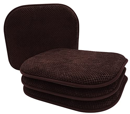 PAGGED Brown Foam Seat Cushions Kitchen Chairs Pads for Dining Chairs Non Slip Patio Seat Cushions Set of 4 Washable U Shaped Soft Thick Large Metal Wooden Chair Cushions,17 x 15