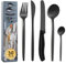 BEWOS 30 PIÈCES Ensemble d'argenterie noire avec couteaux à steak, couverts pour 6 personnes, couverts lavables au lave-vaisselle, en acier inoxydable de qualité alimentaire 24P+6P