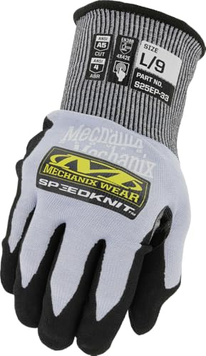 Mechanix Wear SpeedKnit S25EP33, Cut Resistant Safety Gloves, Grey, Large | High sensitivity 18-gauge HPPE fabric, cut protection; secure grip, metalwork & glass handling work gloves