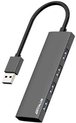 ANYPLUS Hub USB 3.0 en Alliage d'aluminium Ultra Fin, répartiteur USB Portable à 4 Ports, hub USB pour Ordinateur Portable, PC, MacBook, iMac, Surface Pro, Mac Pro, clé USB, XPS 【Noir】
