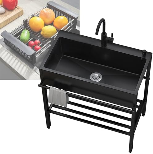 Generico Cucina lavelloLavello da Giardino Esterno, Lavello in Acciaio Inossidabile 55/68/80×45×86 cm Lavello da Cucina con Ripiano, Set Lavello Portasciugamani Domestico, Commerciale, Facile da Puli
