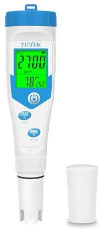 YINMIK pH Meter & Salt Meter, Simultaneous Display of pH TDS for Drinking Water, 2025 New Upgraded 5 in 1 EC Temp Salt TDS pH Tester for Saltwater Pool,Hot Tubs,Home Brewing,Aquarium, Hydroponics