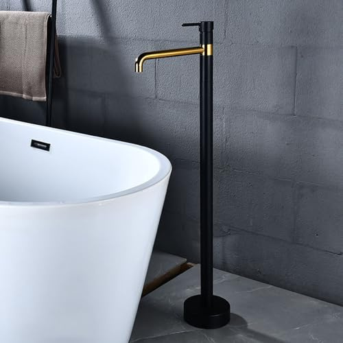 BiaoTeng Freistehende Wannenarmatur Badewannenarmatur Einhebelmischer Armatur Badewanne Heiße und Kalte Messing Wasserhahn Badewanne Freistehend schwarz + gold