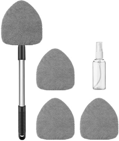 Auto Scheibenreiniger Set, 5er Schnefie scheibenreiniger,Auto scheibenreiniger innen mit Waschbar Mikrofaser Wischtuch 30ml Sprühflasche Reinigungstuch Aufbewahrungstasche für Auto Home Küchen,Grau