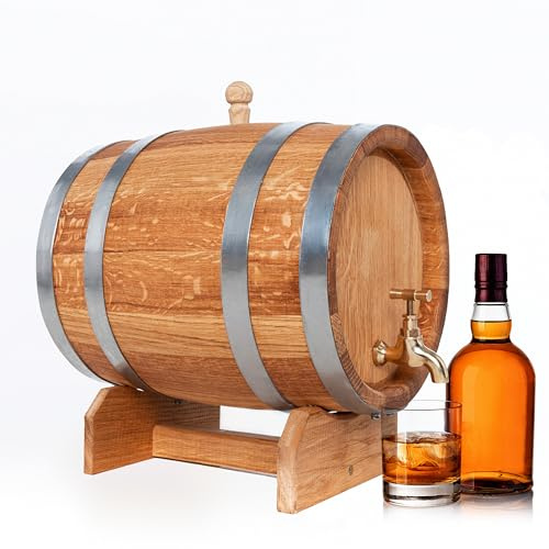 Bonanza Wood Holzfass Klein für Alkohol 5L - Weinfass Deko aus Eiche mit einem Metallhahn - Getränkespender Alkohol - Holzfass Deko Eichenfass Schnapsspender Holz