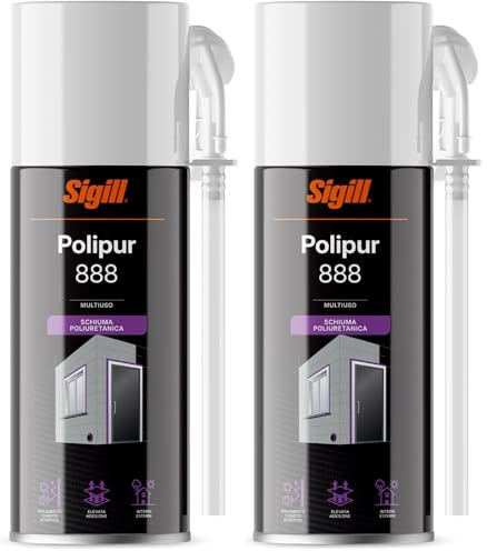 SIGILL, Polipur 888, Schiuma Poliuretanica Monocomponente per l'Isolamento e Assemblaggio, per l'Applicazione Manuale o con Pistola, Ideata per Fissare Telai, Pareti Divisorie ecc., 500 ml