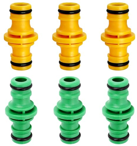 6 Pcs Double Male Hose Connector, Hose End Connectors, Leak-Proof and Durable, Garden Connector Extender for Join Garden Pipe Tube and Gardens Irrigation System (Yellow, Green)