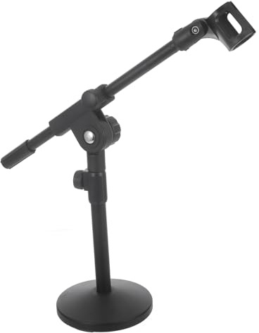Supporto Microfono da Tavolo in Ferro con Base Ponderata e Clip Regolabile | Stabilità Potenziata per Studio, Design Compatto e Facile da Usare, Braccio Telescopico, Colore Nero