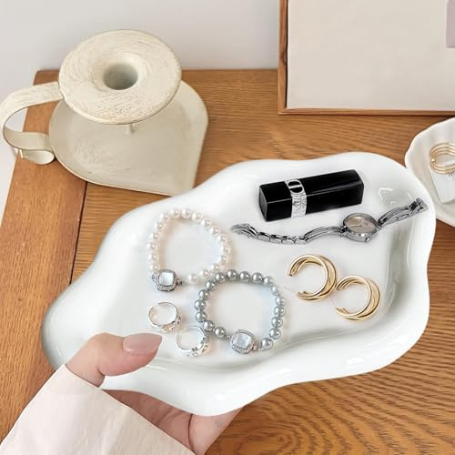 GZYYANG Bol à bijoux, assiette à bijoux en céramique, blanc, décoration esthétique, pour placer bagues, colliers, bracelets, parfum, salle de bain, table de chevet, décoration de mariage