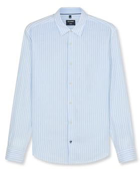 OLYMP Men's Casual Shirt Long Sleeve 405014, Stripes White Fund, 059 Casual 22, Kent Collar