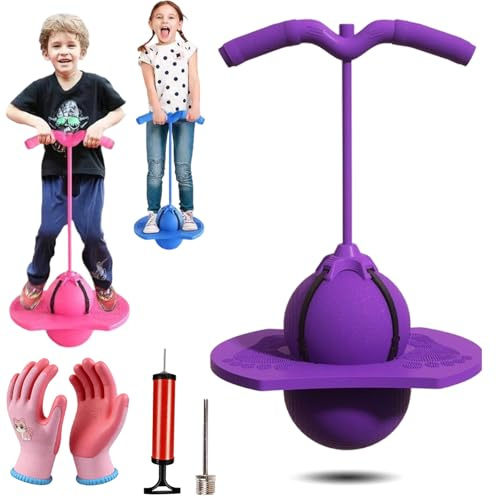 fjaldjfu Pogo Sprungball für Kinder und Erwachsene, Pogo Ball mit Griff, Hüpfspielzeug Outdoor, Tragfähigkeit 300 Kg, Höhenverstellbar, Stabil & Spaß für Kinder & Erwachsene (Lila)