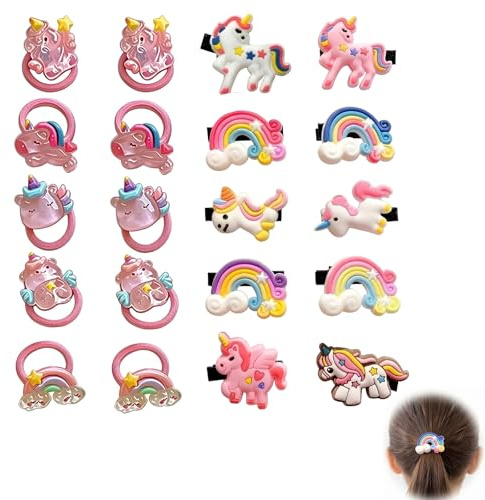 ITCGOB 20 Pezzi Set Accessori Capelli Bambina: Mollette Capelli e Elastici Unicorno e Arcobaleno, Fermagli Capelli Bambina e Mollette Neonata per Acconciature Quotidiane e Regalo Compleanno