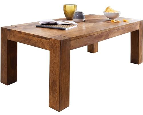 FineBuy Couchtisch PATAN 110 x 60 x 40 cm Holz Massiv, Massiver Wohnzimmertisch Rechteckig Braun, Beistelltisch Massivholz, Design Holztisch Wohnzimmer