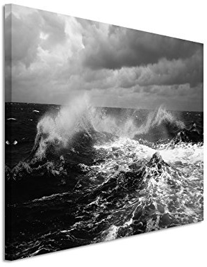 Paul Sinus Art 50x70cm Wandbild Fotoleinwand Bild in Schwarz Weiss Meer Welle Sturm II