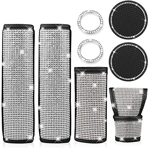 GES Universal Diamond Leder Sicherheitsgurt Schulterpolster, Bling Strass Autositzgurtbezüge für Frauen, Kristall Handbremsbezug, Car Cup Untersetzer, Schlüsselstartring, Bling Autozubehör