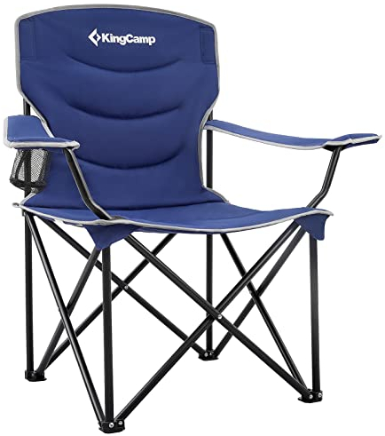 KingCamp Campingstuhl Faltbar bis 136kg Belastbar Angelstuhl Campingsessel Gepolster Faltstuhl Leicht mit Armlehne Kleines Packmaß mit hoher lehne für Outdoor Garten Blau