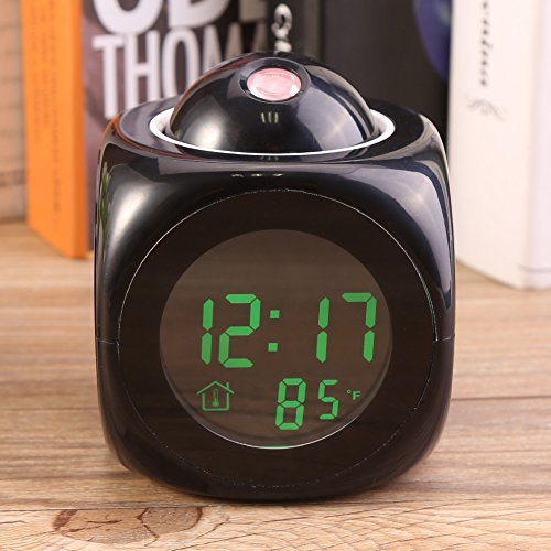 EVGATSAUTO Projection Alarm Clock, Multi-Function Digital LCD Wall Projection Voice Talking Temperature Display LED Alarm Clock for Bedrooms, Black, Approx. 9 * 9 * 10.5cm / 3.5 * 3.5 * 4.1inch
