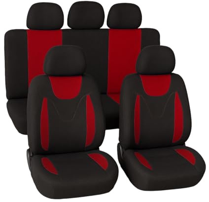 Susy Shop Universal Polyester Sitzbezüge passend für alle Autos mit Standardsitzen - mit 2 Reißverschlüssen an der Rücksitzlehne - Modell N (rot)
